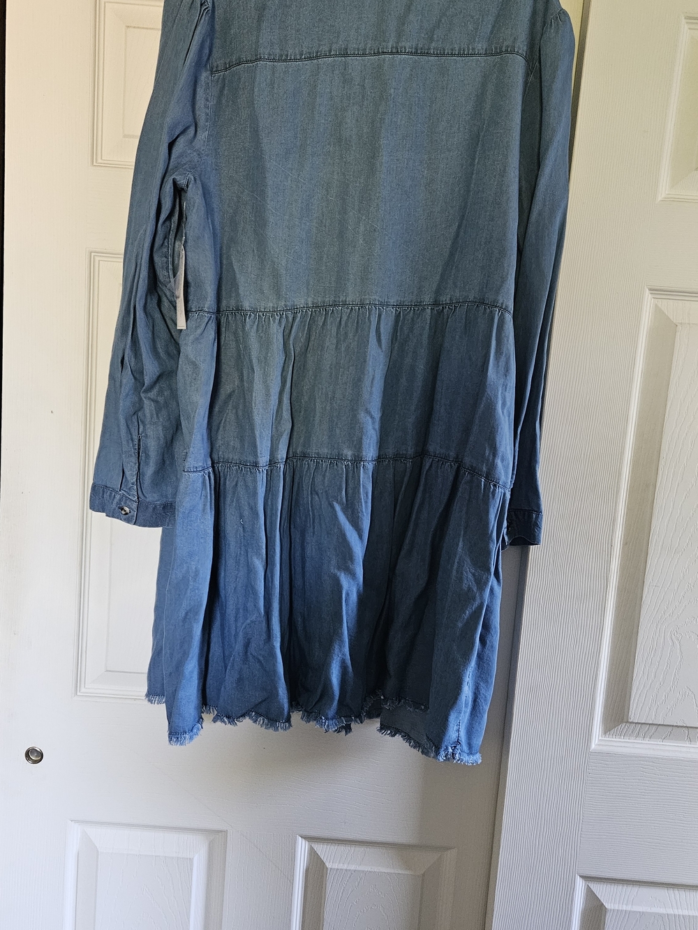 Denim Button-Front Tiered Shirt Dress - Light Blue - Picture 2 of 2